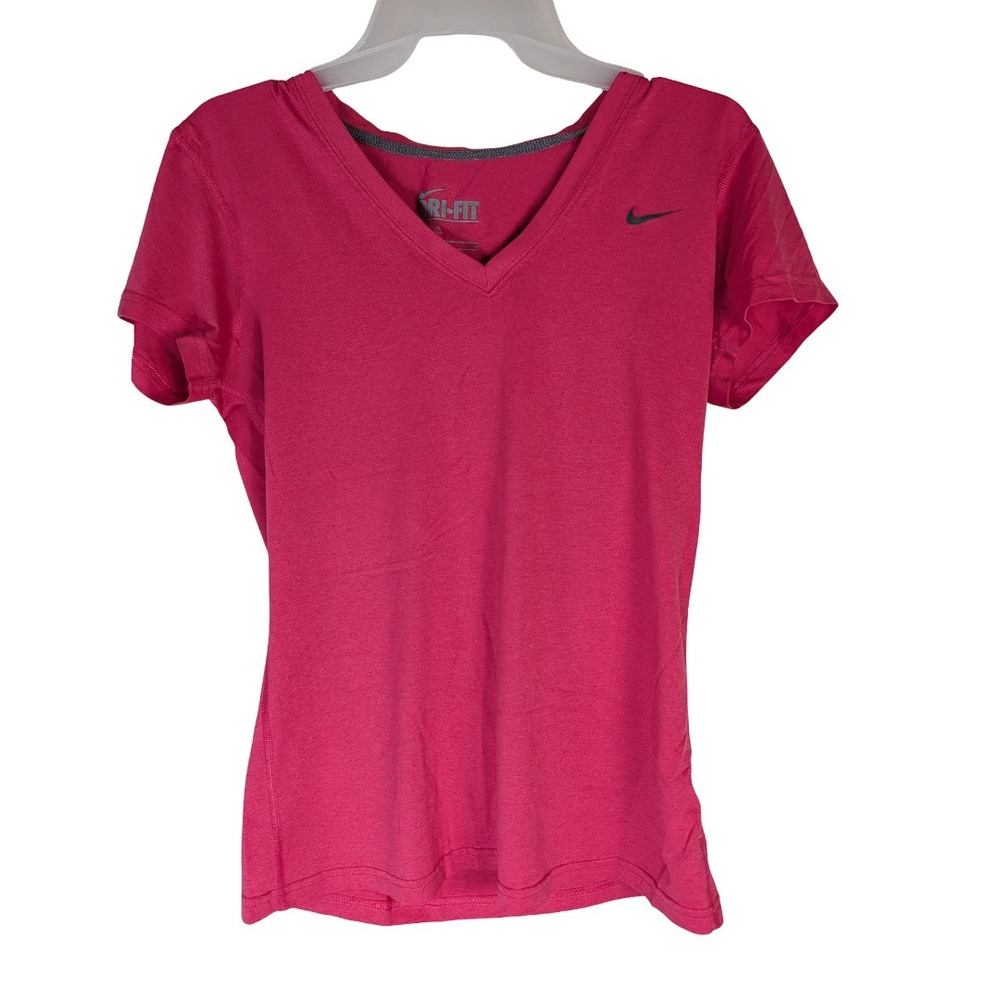 Nike Dri-FIT T-Shirt Womens Small Pink V-Neck Short Sleeve Athletic Performance